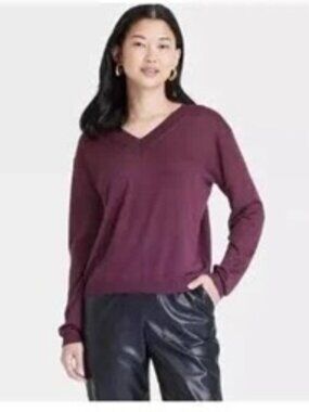 a new day Fine gauge Burgundy V-neck, Size XL